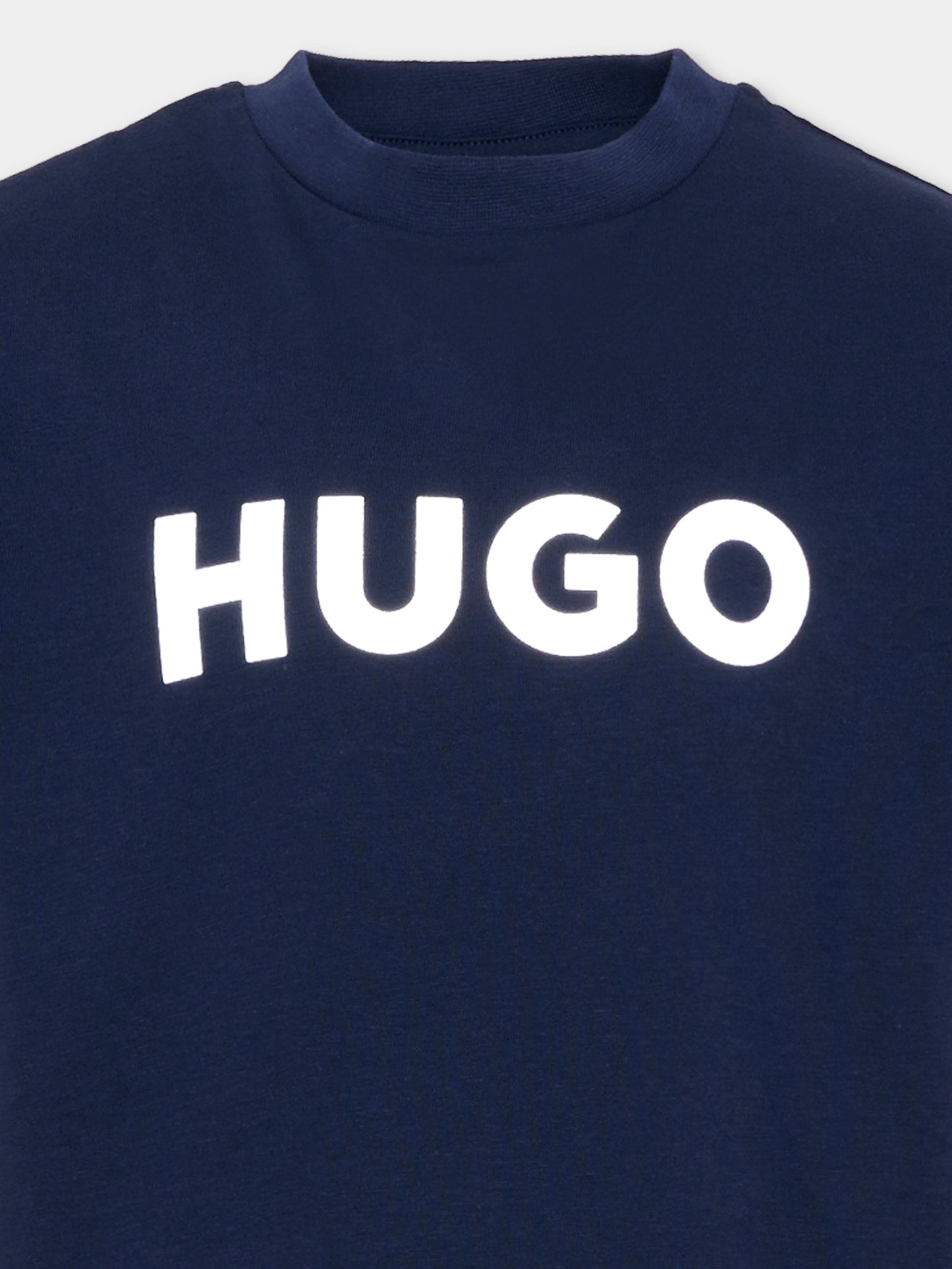 T-Shirt blu per bambino con logo,Hugo,G01016 85C