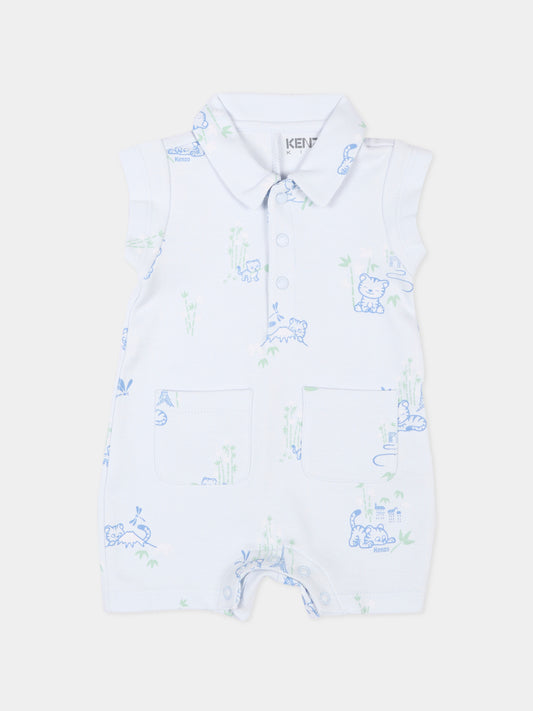 Pagliaccetto celeste per neonato con tigri,Kenzo Kids,K61599 77M