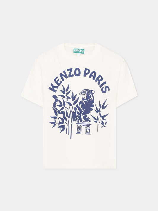 T-Shirt avorio per bambino con logo,Kenzo Kids,K61697 117