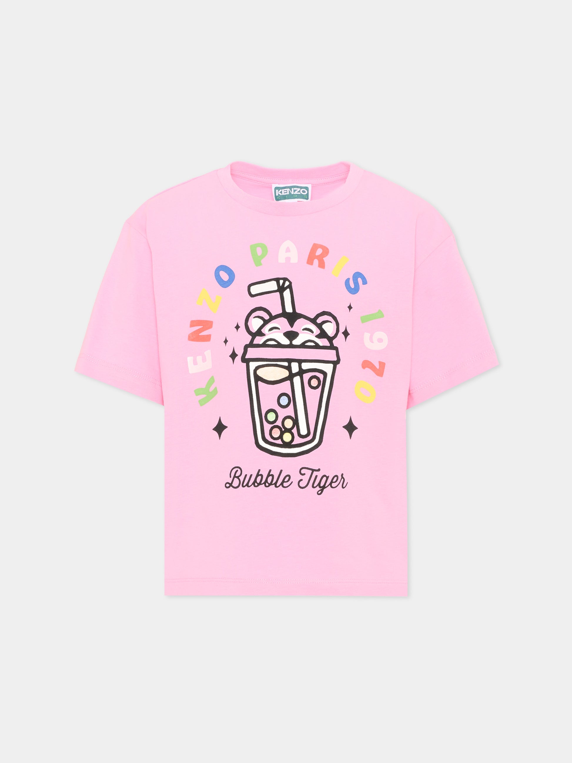 T-shirt rosa per bambina con logo,Kenzo Kids,K61769 47F
