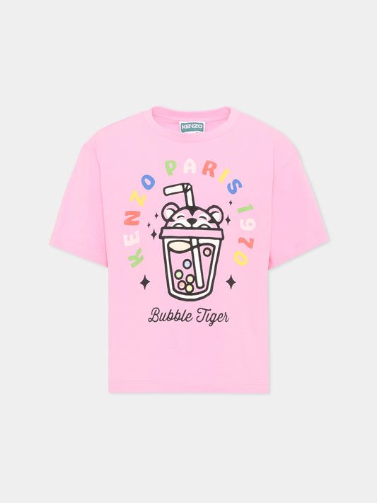 T-shirt rosa per bambina con logo,Kenzo Kids,K61769 47F