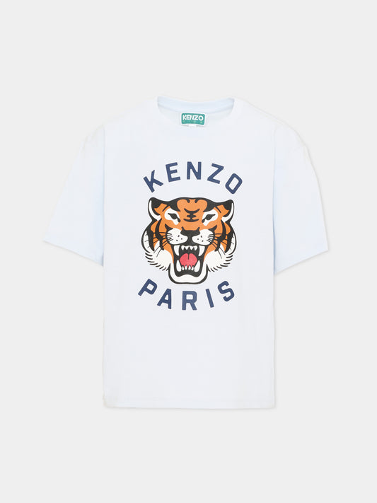 T-shirt celeste per bambini con logo,Kenzo Kids,K61804 77M