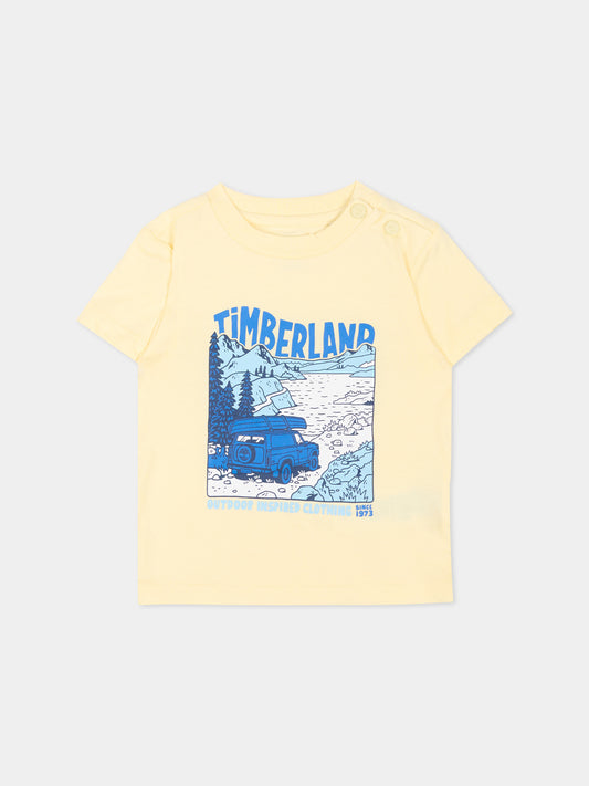 T-shirt gialla per neonato con stampa,Timberland,T60855 505