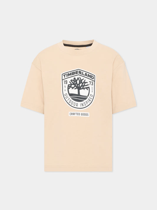 T-shirt beige per bambino con logo,Timberland,T60791 192