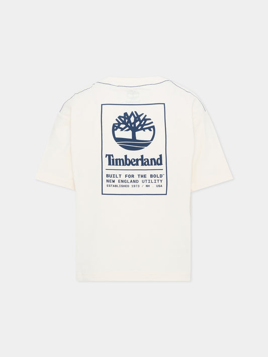 T-Shirt avorio per bambino con logo,Timberland,T60804 127