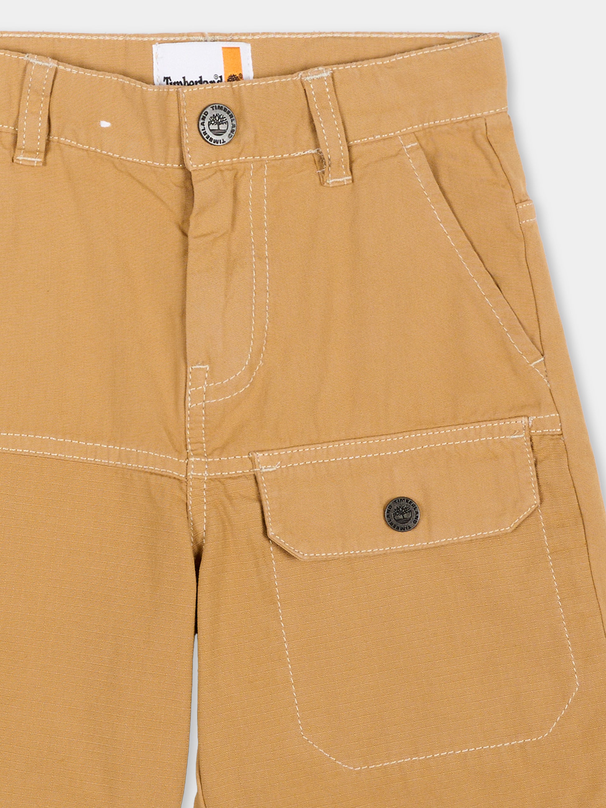 Shorts beige per bambino con patch logo,Timberland,T60821 230