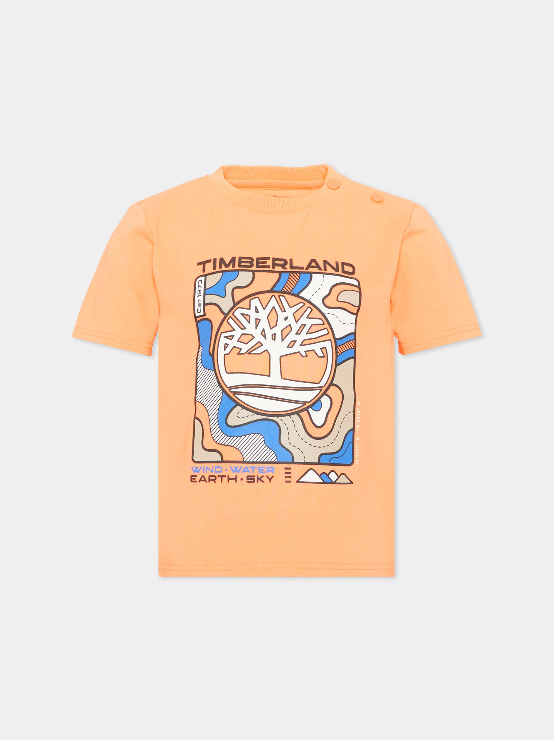 T-Shirt arancione per bambino con logo,Timberland,T60851 42Y