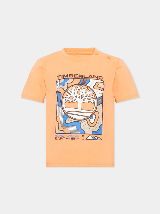 T-Shirt arancione per bambino con logo,Timberland,T60851 42Y
