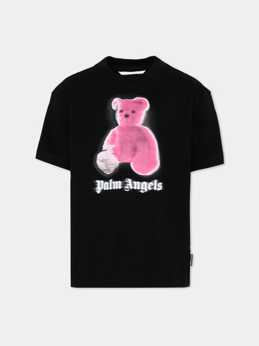 T-shirt nera per bambino con Teddy Bear,Palm Angels,PBAA003S26JER005 110/02