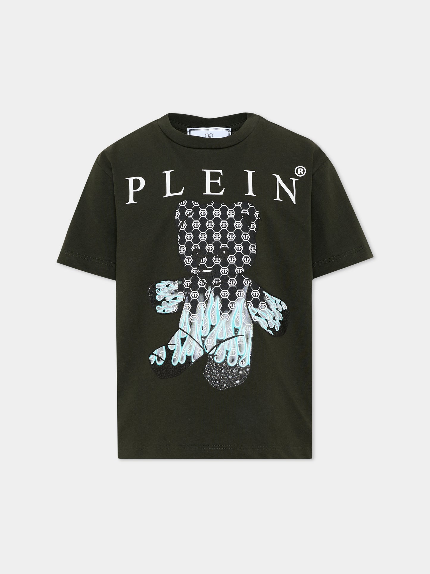 T-shirt verde per bambino con teschio,Philipp Plein Junior,S6PHJBTH068 082
