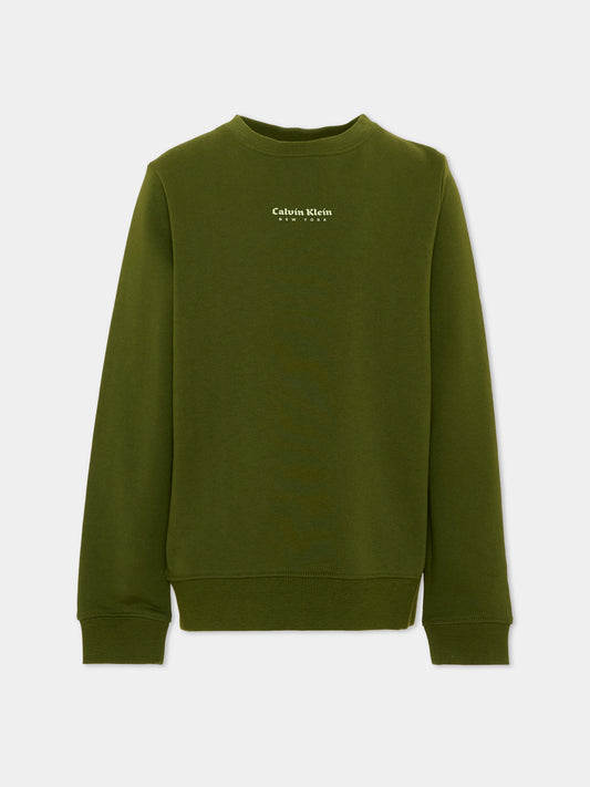 Felpa verde per bambino logo frontale,Calvin Klein Kids,IB0IB02617 LTQ