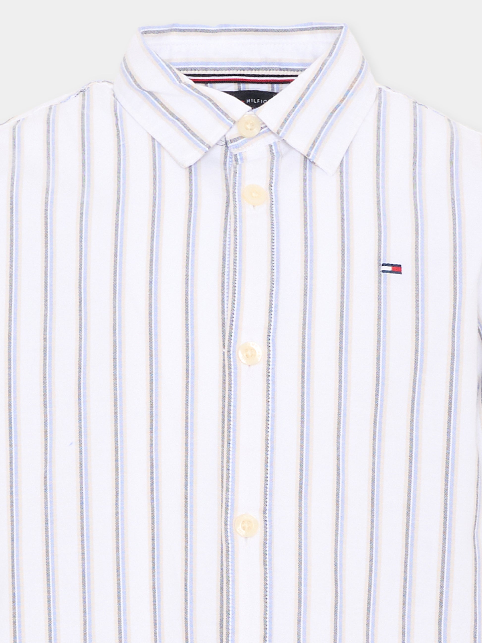 Camicia a manica lunga bianca a righe per bambino,Tommy Hilfiger Junior,KB0KB10066 YBR