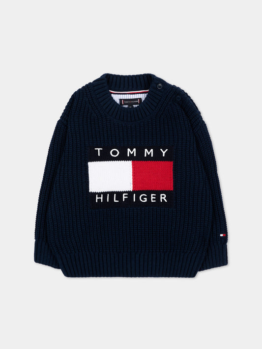 Maglione blu per neonati con logo,Tommy Hilfiger Junior,KB0KB10071 C1G_