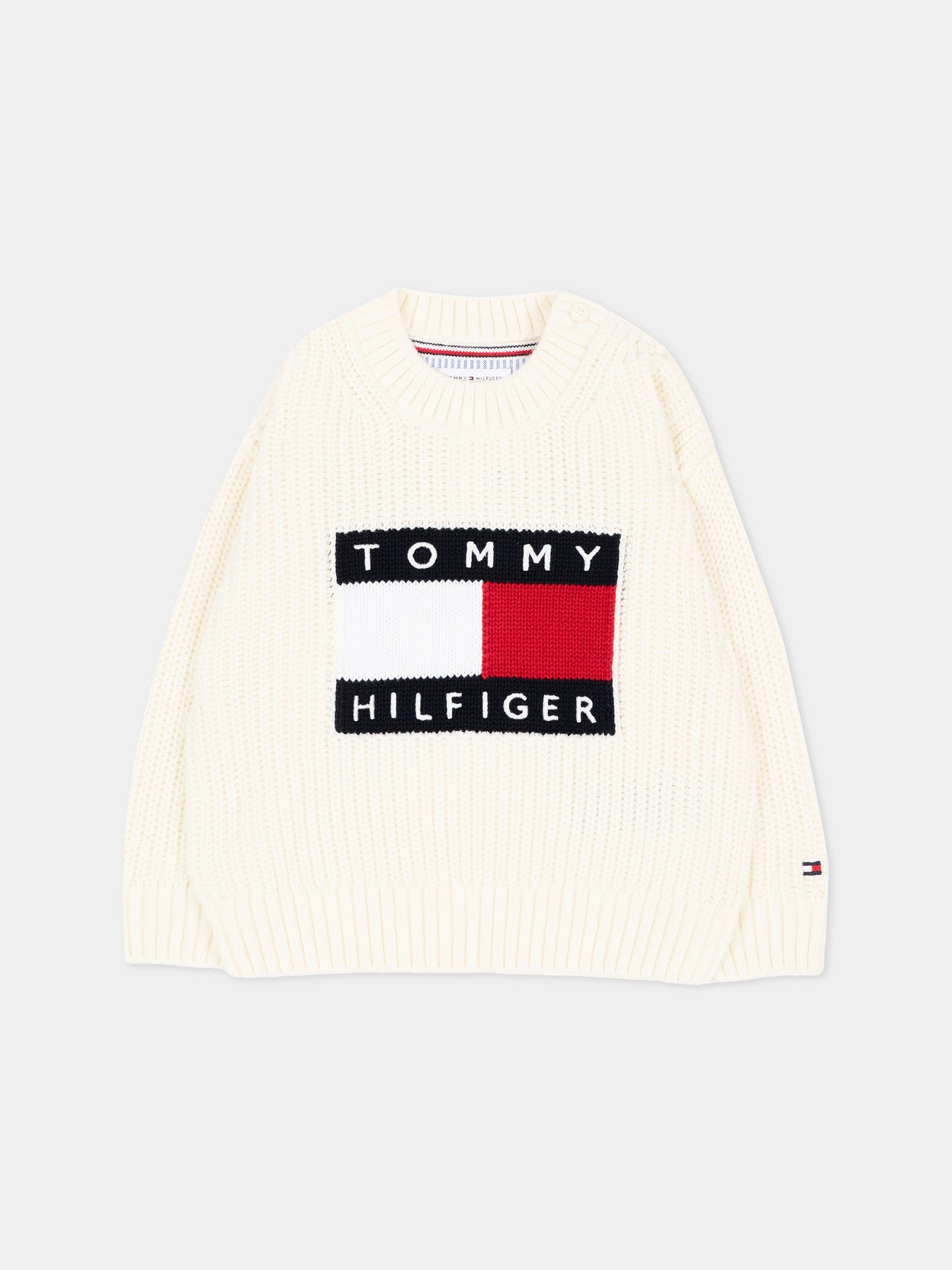 Maglione avorio per neonato con logo,Tommy Hilfiger Junior,KB0KB10071 YA8_