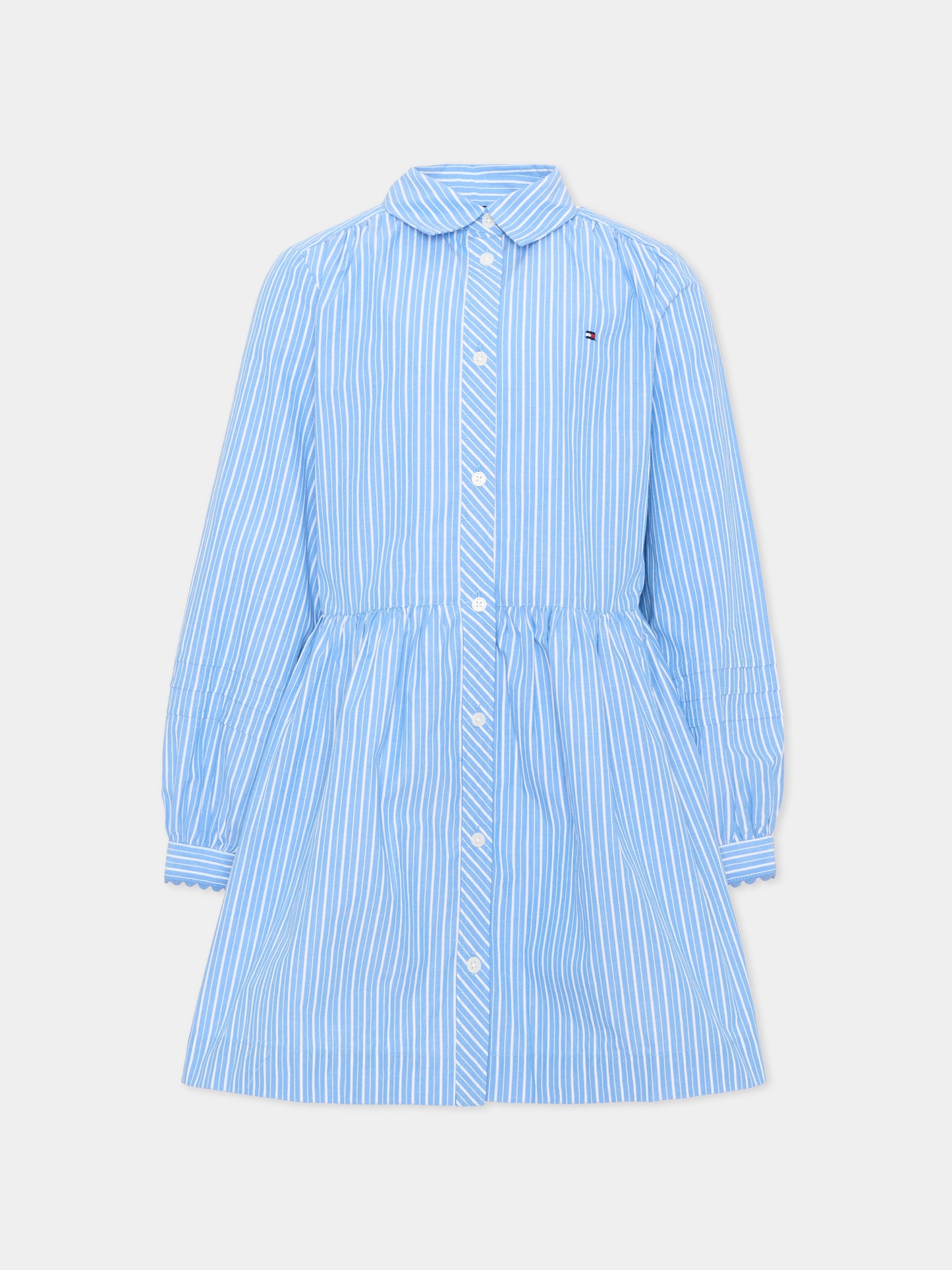 Vestito a manica lunga celeste a righe per bambina,Tommy Hilfiger Junior,KG0KG08936 C1T