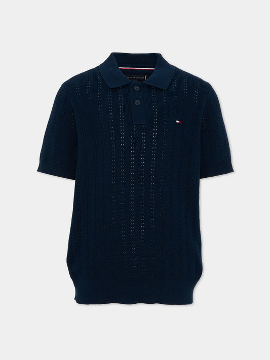Polo a manica corta blu per bambino,Tommy Hilfiger Junior,KB0KB10251 C1G