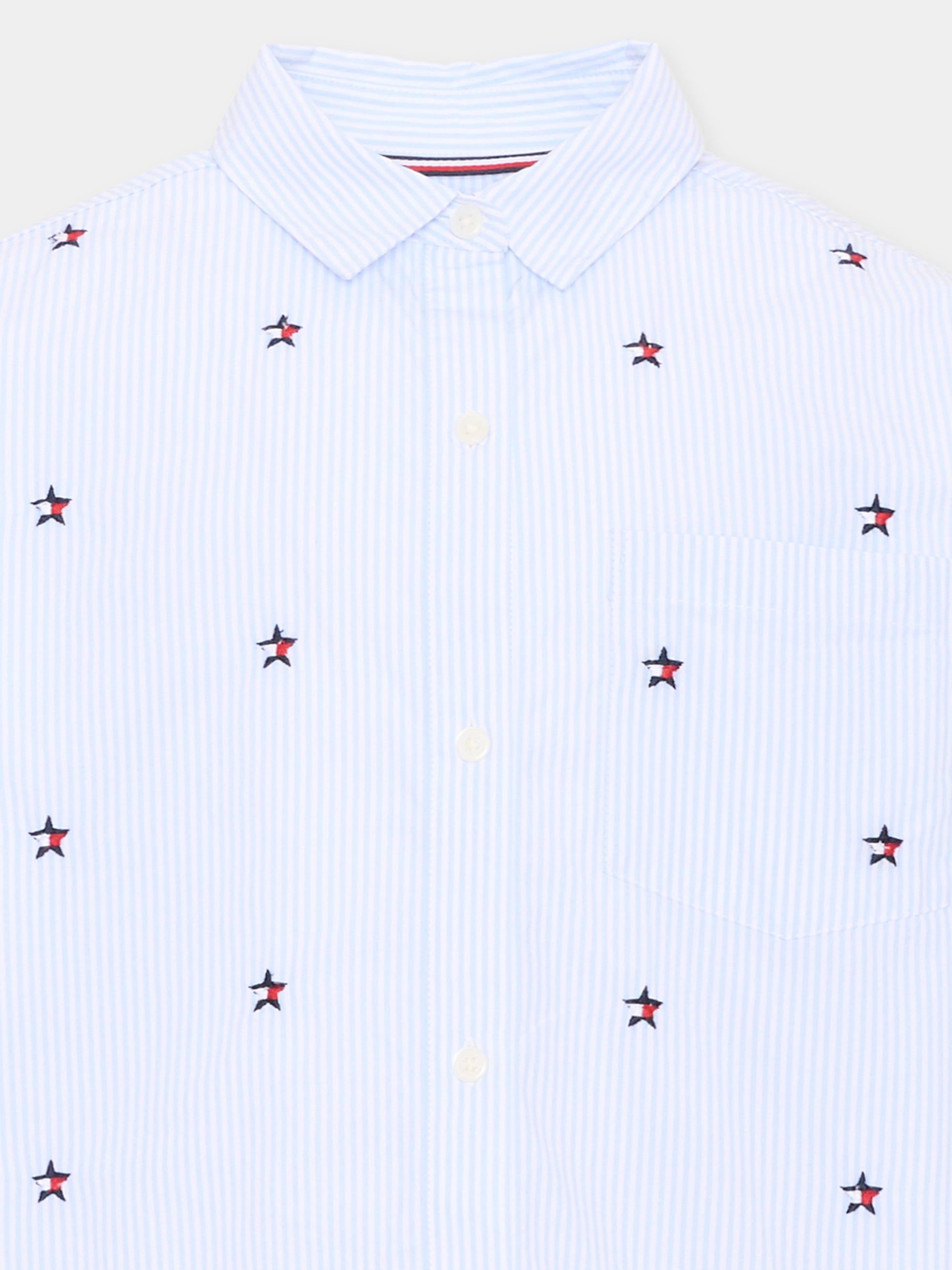 Camicia a manica lunga azzurra per bambino stelle ricamate,Tommy Hilfiger Junior,KG0KG09306 C3Q