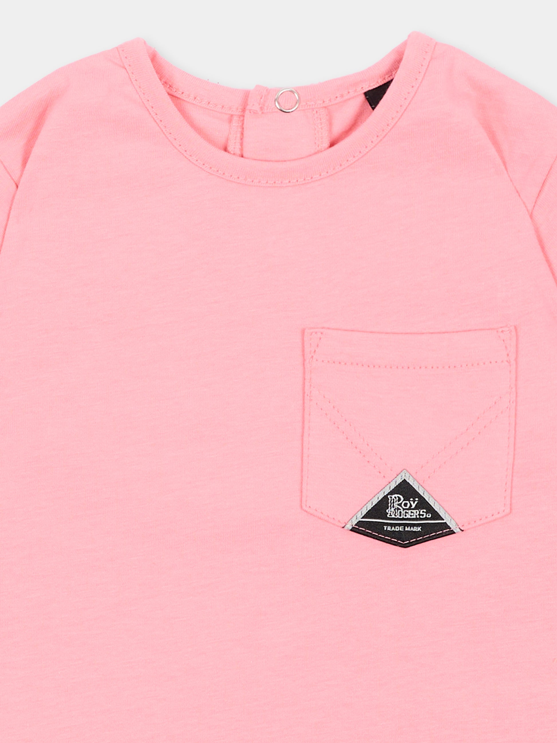 T-shirt a manica corta rosa per neonata tasca logo,Roy Roger's Kids,RG188 0 2362