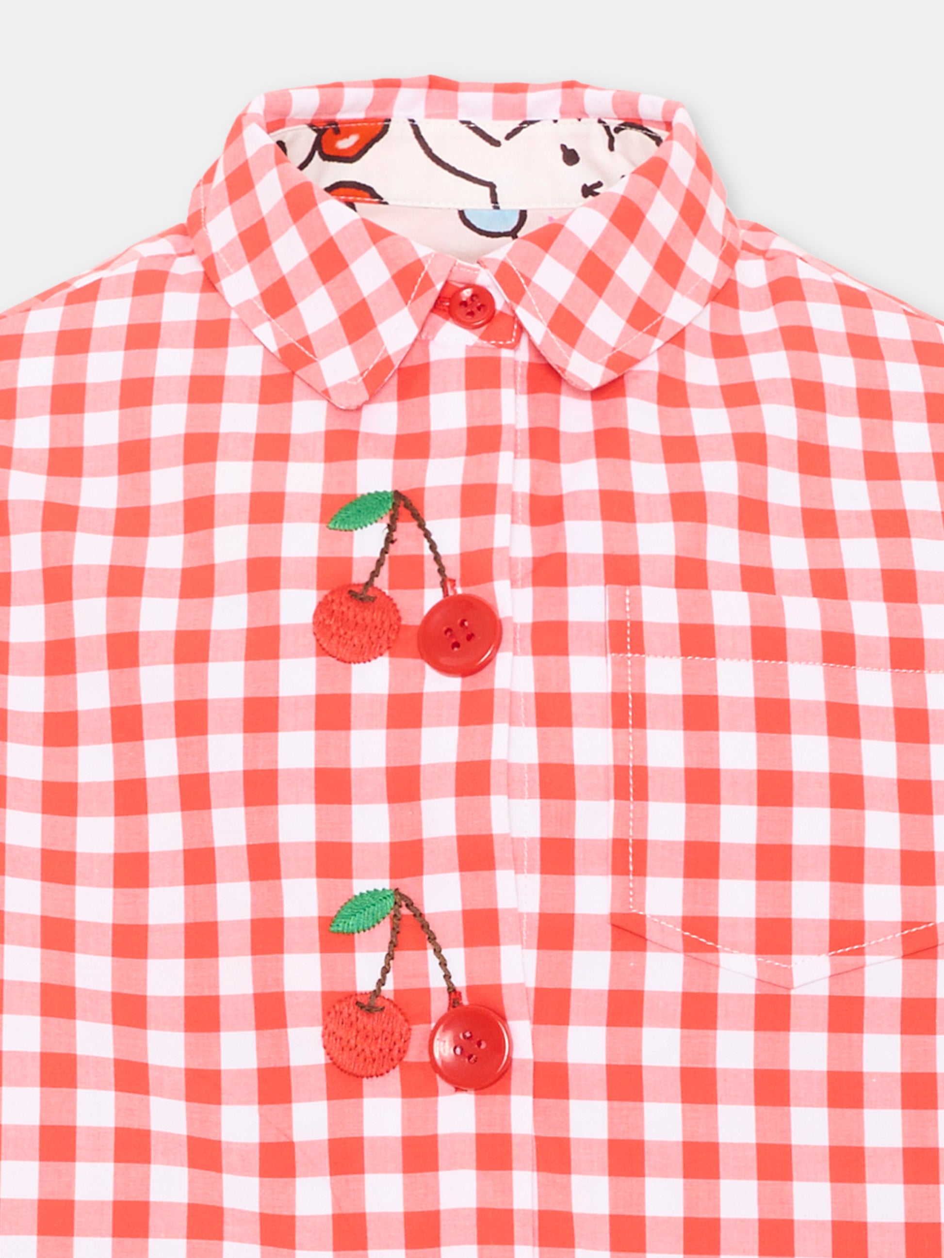 Camicia a manica lunga rossa per bambina reversibile,Poco Blush,SS26125