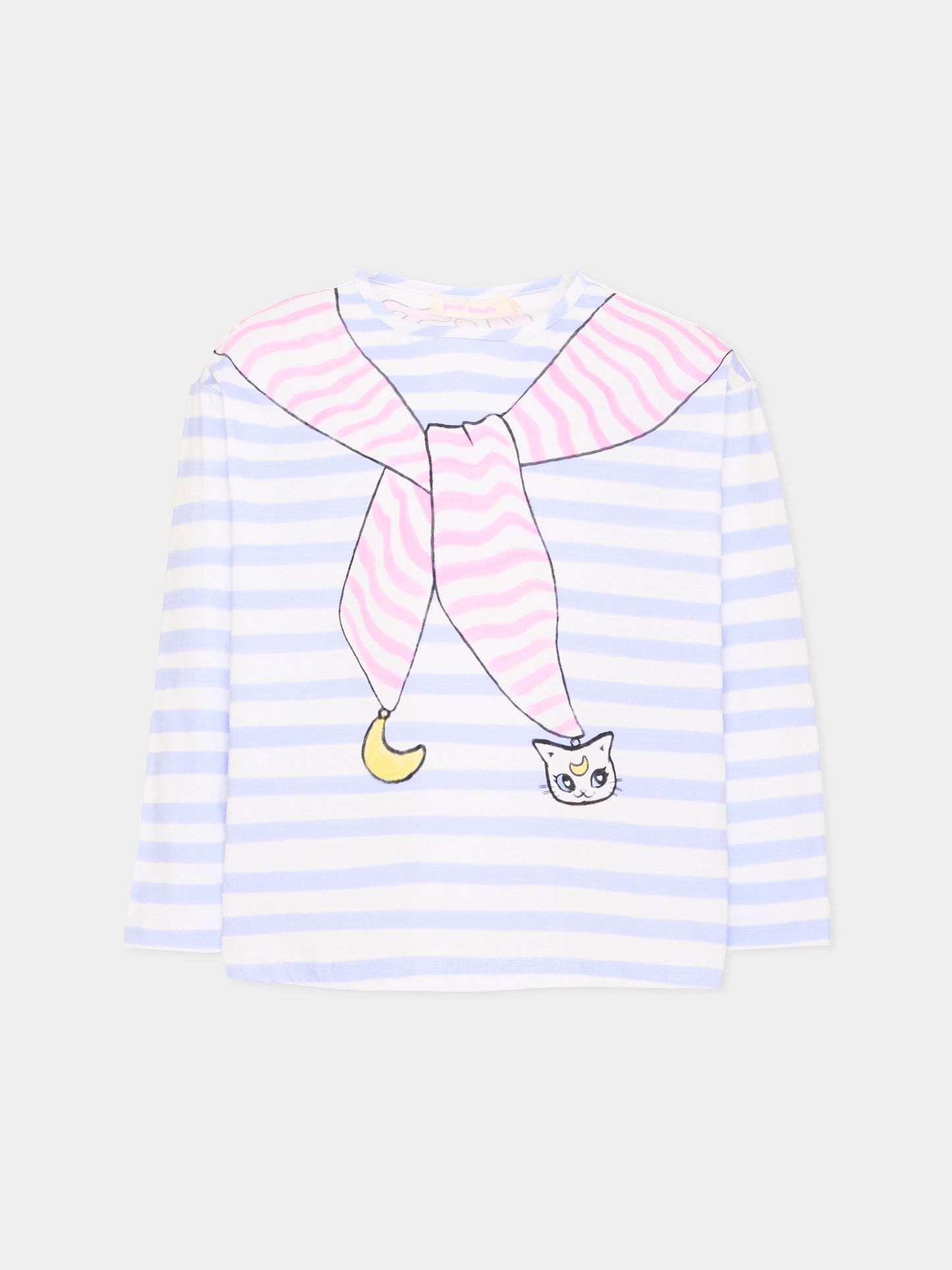 T-shirt a manica lunga blu per bambina stampa gatto,Poco Blush,SS26119