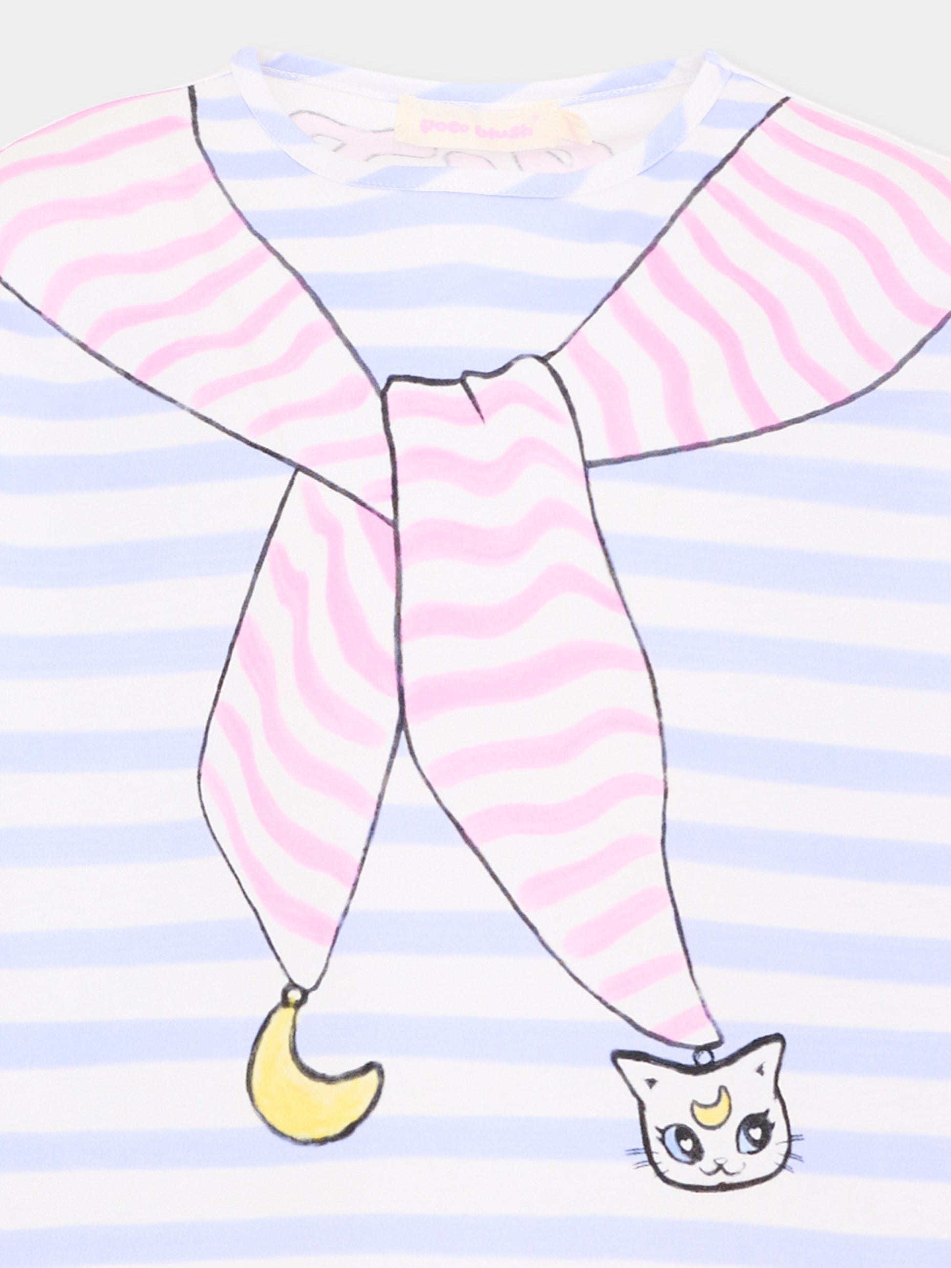 T-shirt a manica lunga blu per bambina stampa gatto,Poco Blush,SS26119