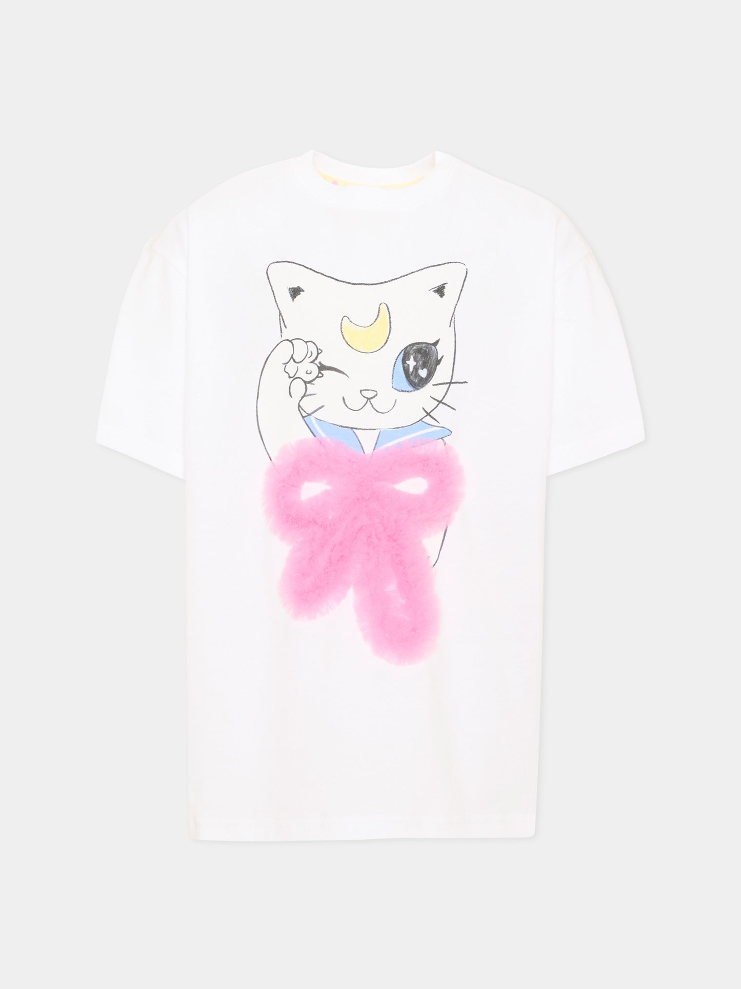 T-Shirt a manica corta bianca per bambina gatto,Poco Blush,SS26241