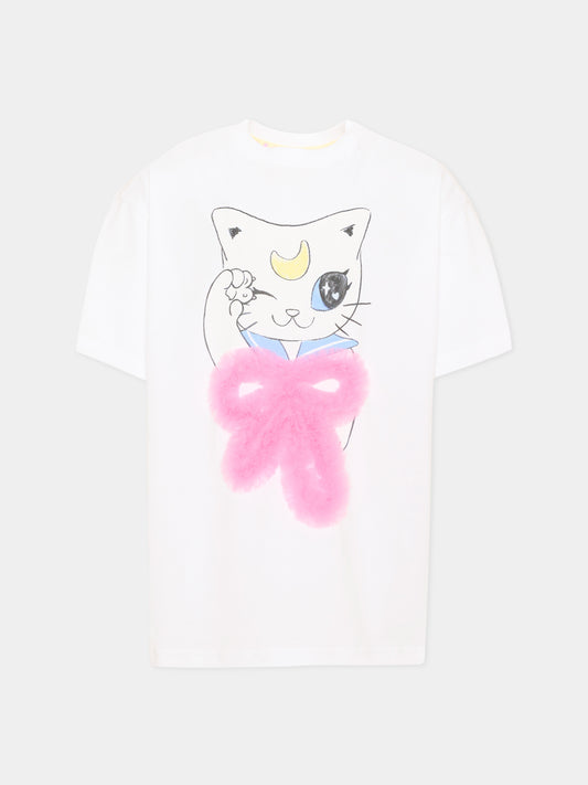 T-Shirt a manica corta bianca per bambina gatto,Poco Blush,SS26241