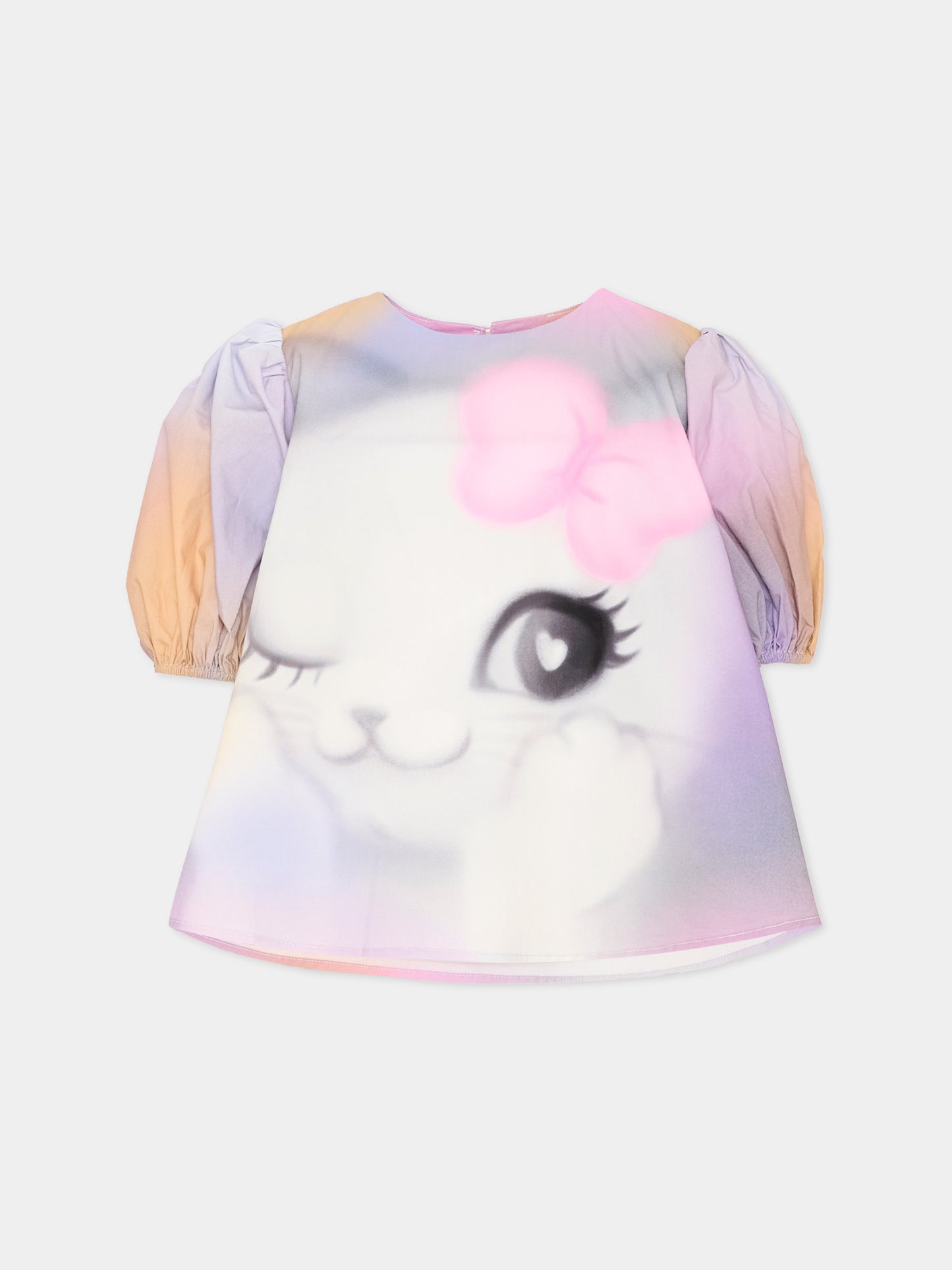 T-shirt a manica corta multicolor per bambina stampa gattino,Poco Blush,SS26269