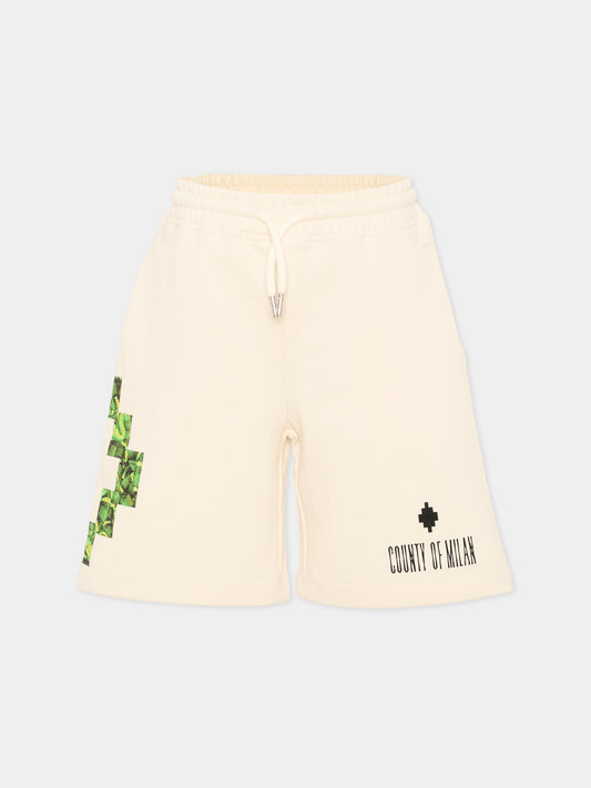 Shorts avorio per bambino con logo,County Of Milan Kids,S6CMJBBE011 412