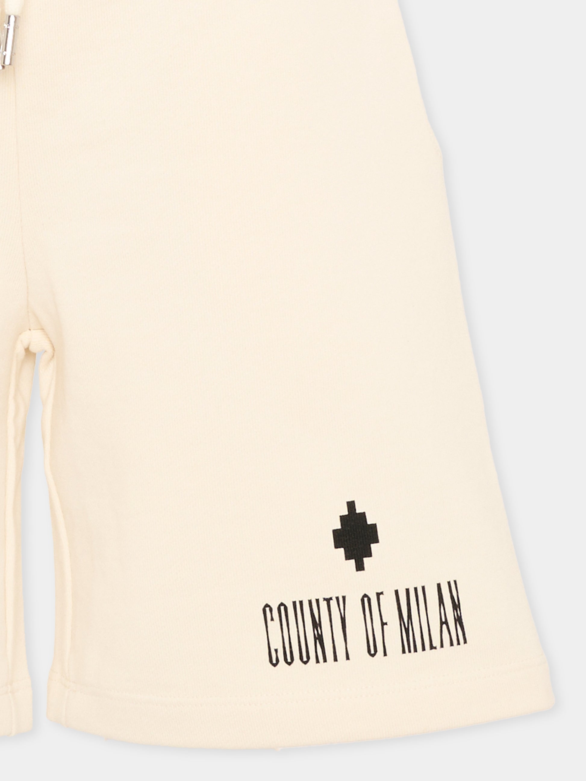 Shorts avorio per bambino con logo,County Of Milan Kids,S6CMJBBE011 412