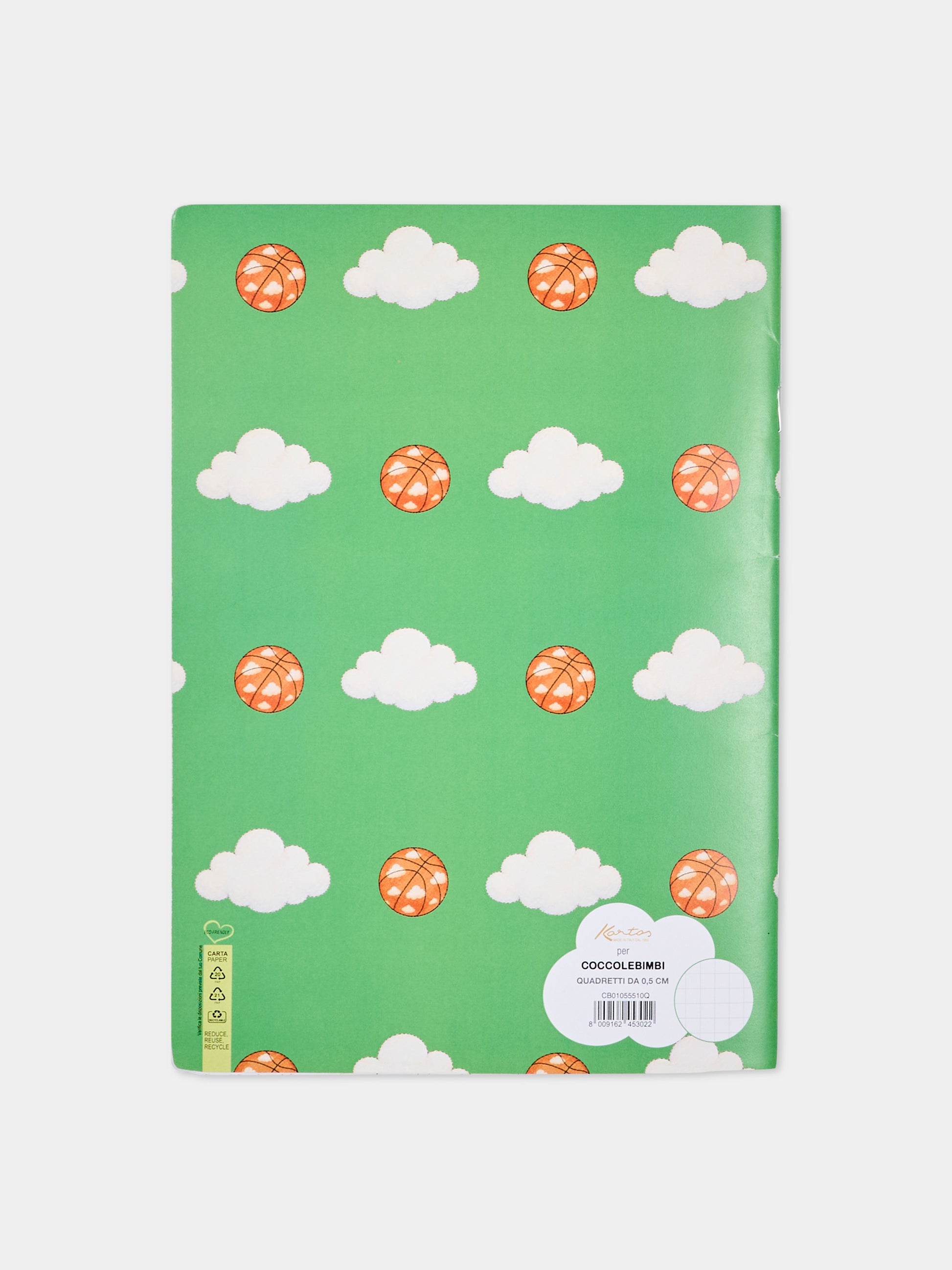 Quaderno verde per bambini con nuvole e palle da basket,Kartos,CB01055510Q
