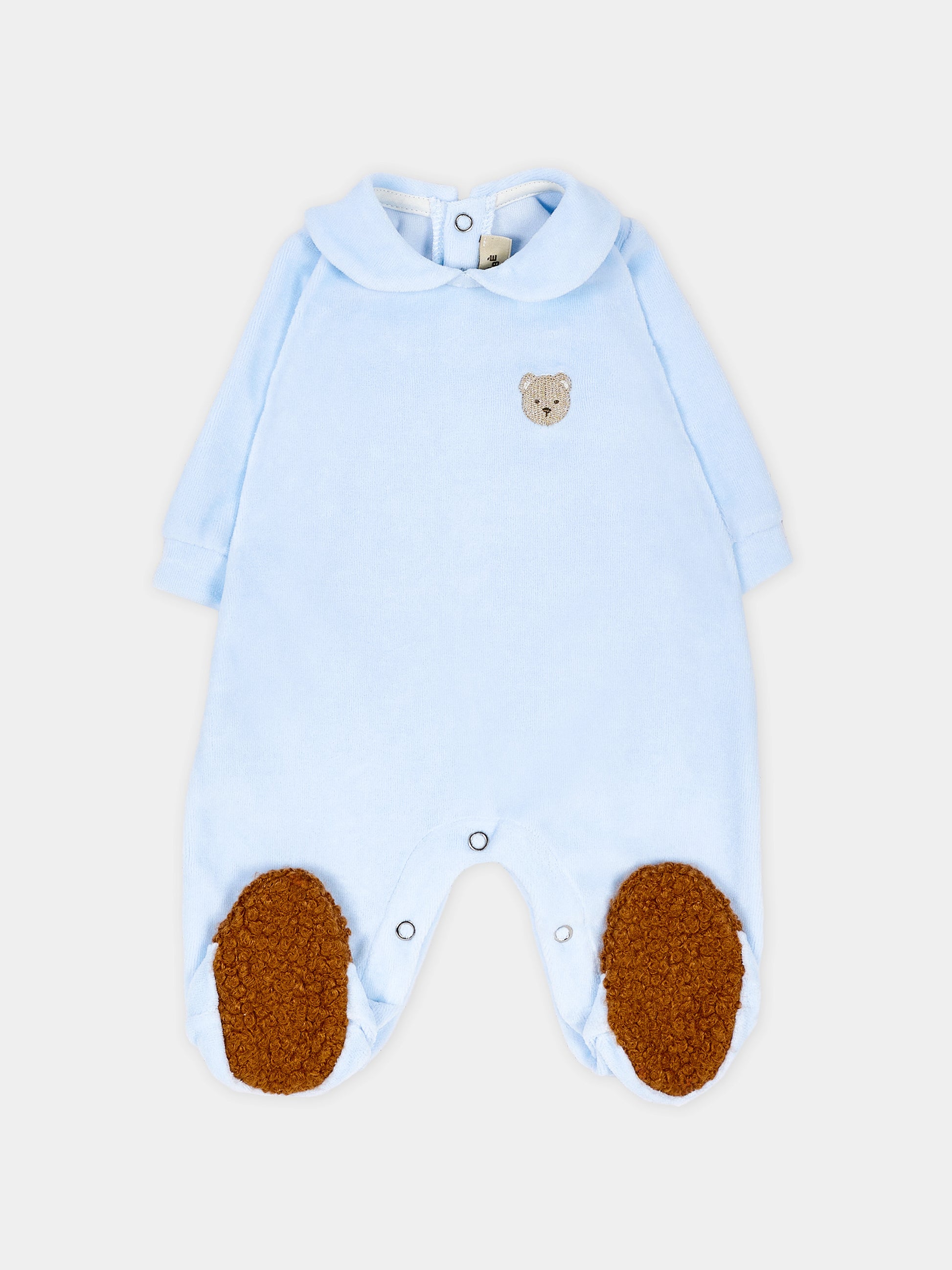 Tutina celeste per neonato con orsetto in ciniglia,Le Boo Beebè,CB041 40