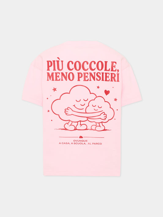 T-shirt a manica corta rosa per bambina con frase sul retro,Pescheria Mon Amour X Coccolebimbi,PMAK TS001 PNK