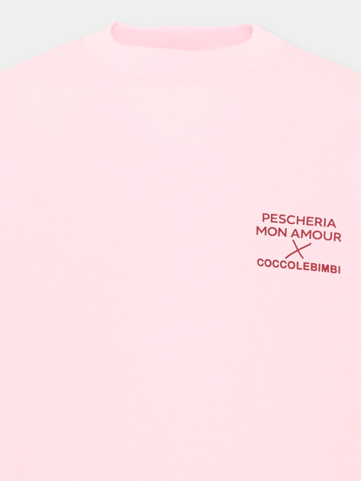 T-shirt a manica corta rosa per bambina con frase sul retro,Pescheria Mon Amour X Coccolebimbi,PMAK TS001 PNK