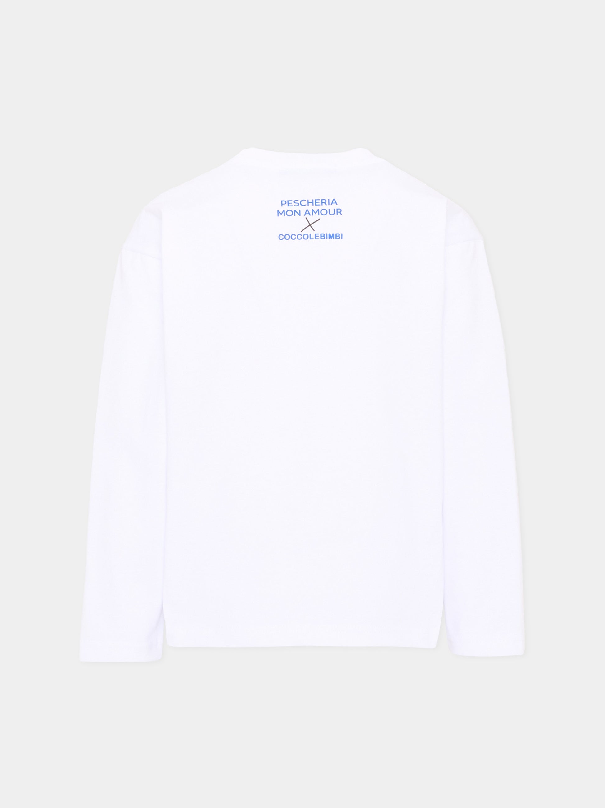 T-shirt a manica lunga bianca per bambini con frase,Pescheria Mon Amour,PMAK LS005 WHT