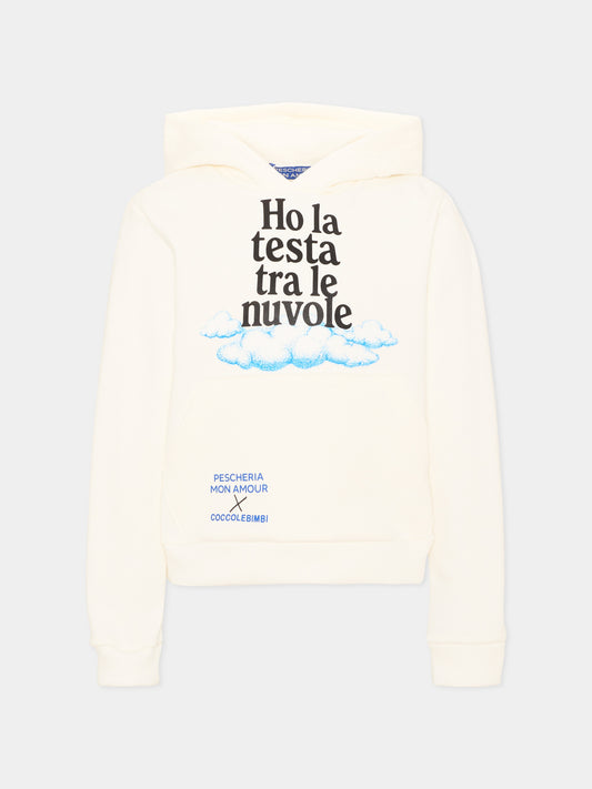 Felpa con cappuccio avorio con stampa,Pescheria Mon Amour X Coccolebimbi,PMAK HD006 CRM