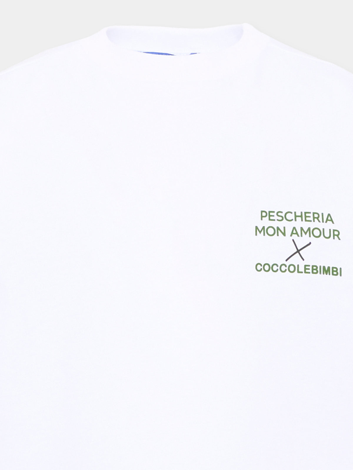 T-shirt a manica corta bianca per bambini con frase sul retro,Pescheria Mon Amour X Coccolebimbi,PMAK TS007 WHT