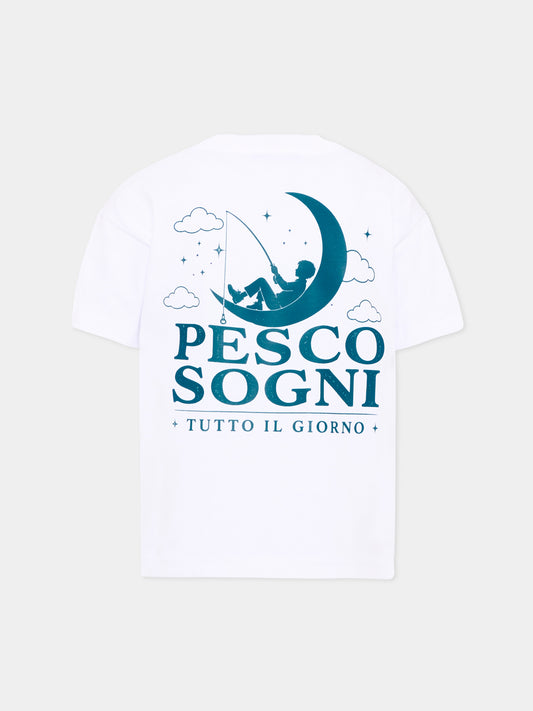 T-shirt a manica corta bianca per bambini con frase sul retro,Pescheria Mon Amour X Coccolebimbi,PMAK TS010 WHT