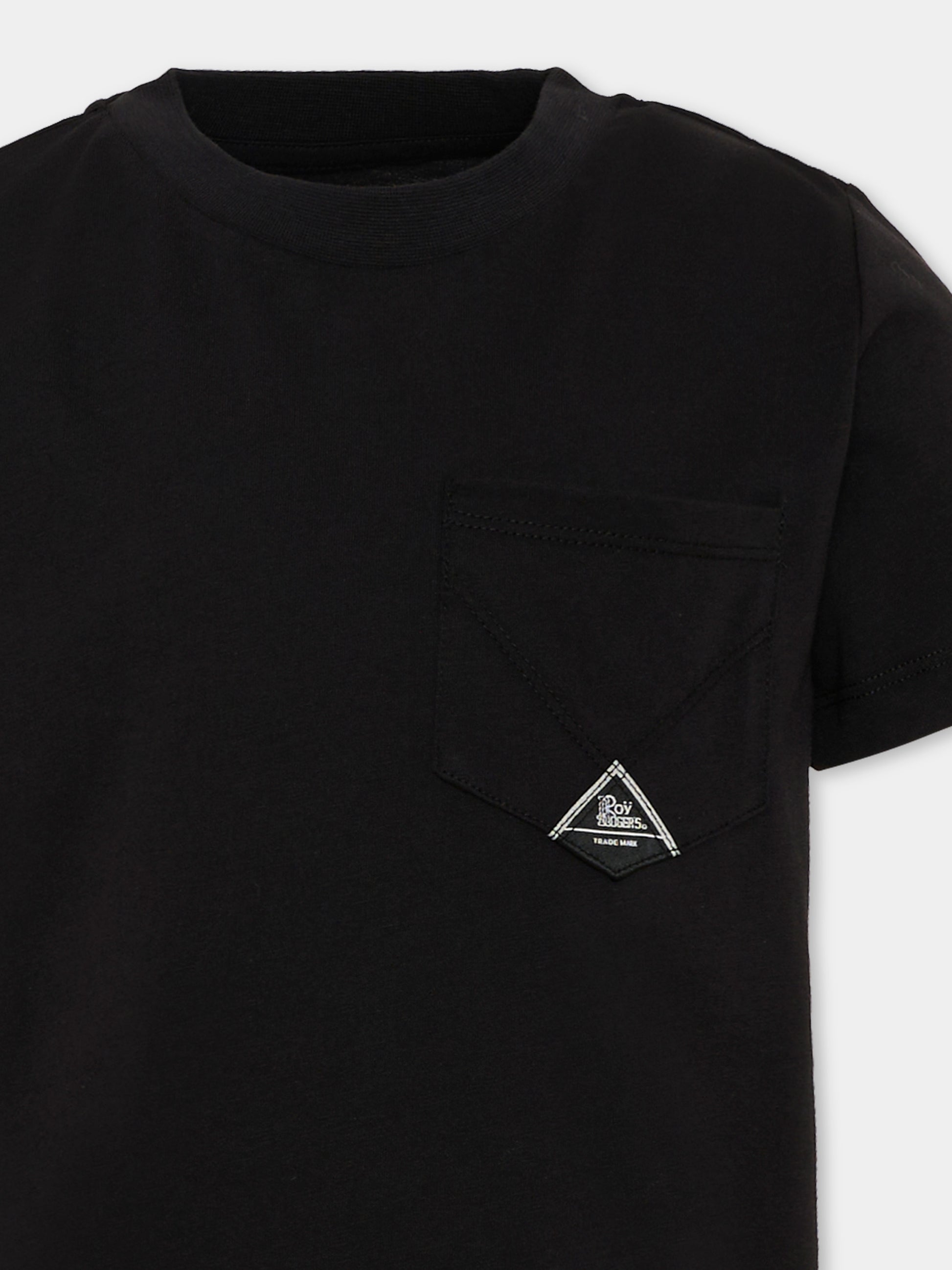 T-shirt nera per bambino con tasca,Roy Roger's Kids,R F108 00 0658