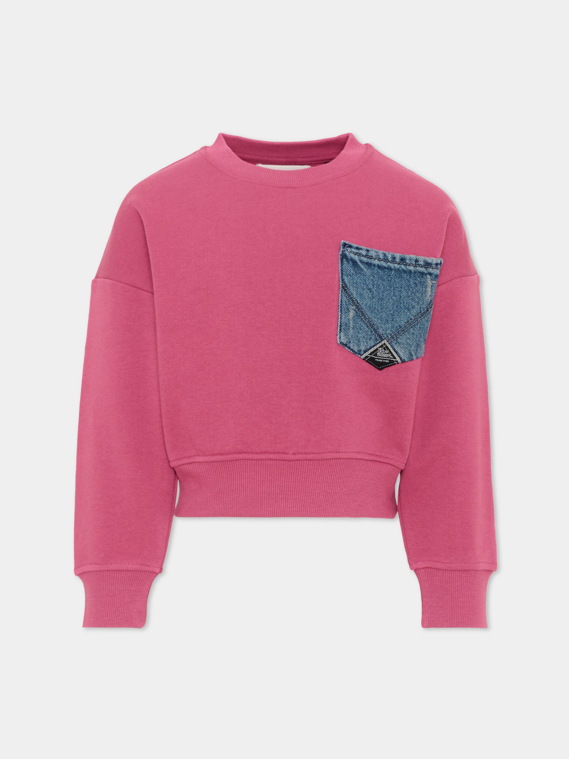 Felpa rosa per bambina con tasca denim,Roy Roger's Kids,R F152 00 2643