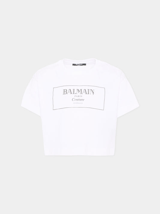 T-shirt bianca per bambina con logo,Balmain Kids,BX8A21 Z3186 100NE