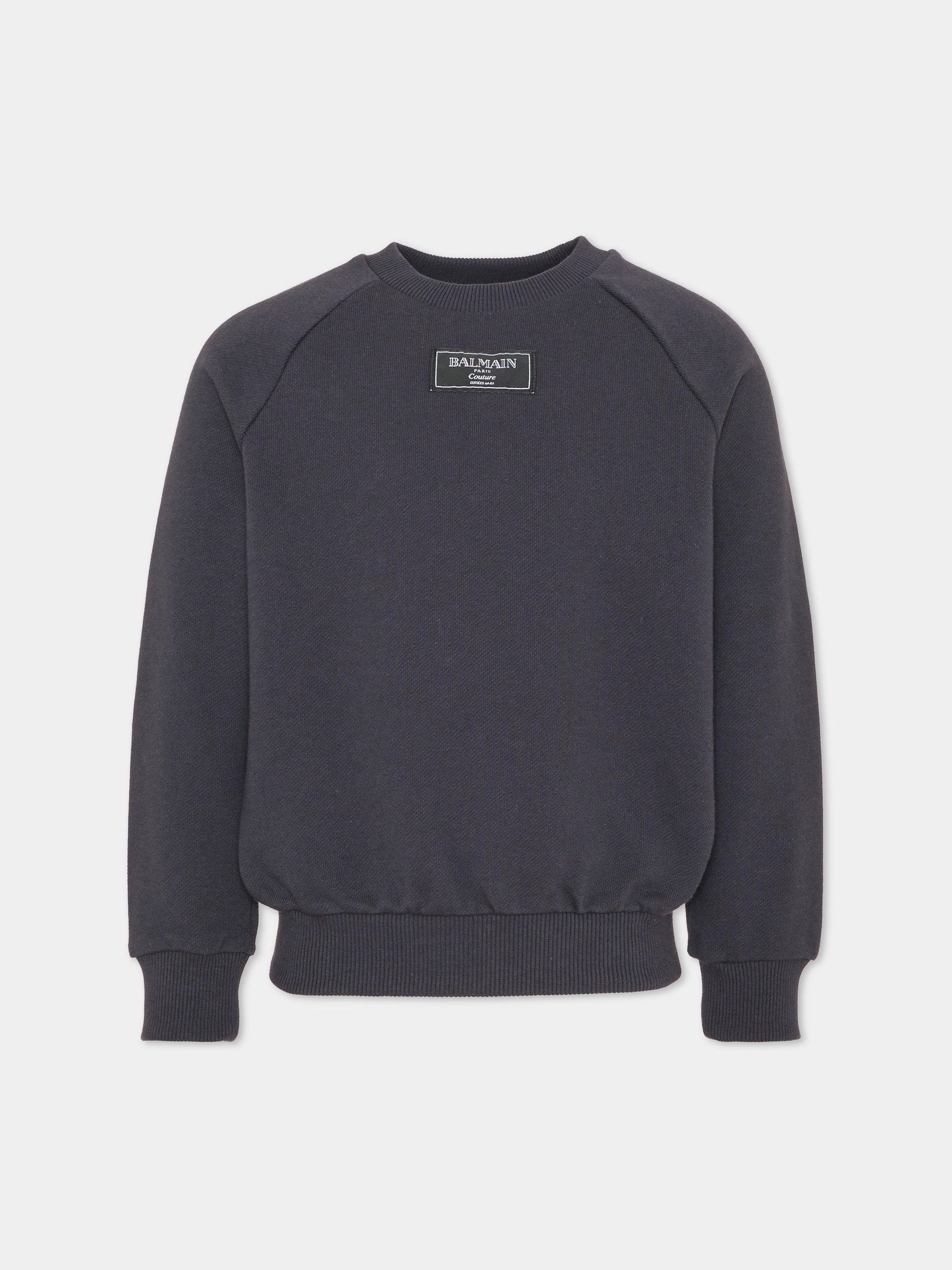 Felpa girocollo blu per bambini con logo,Balmain Kids,BX4P70 Z3183 621