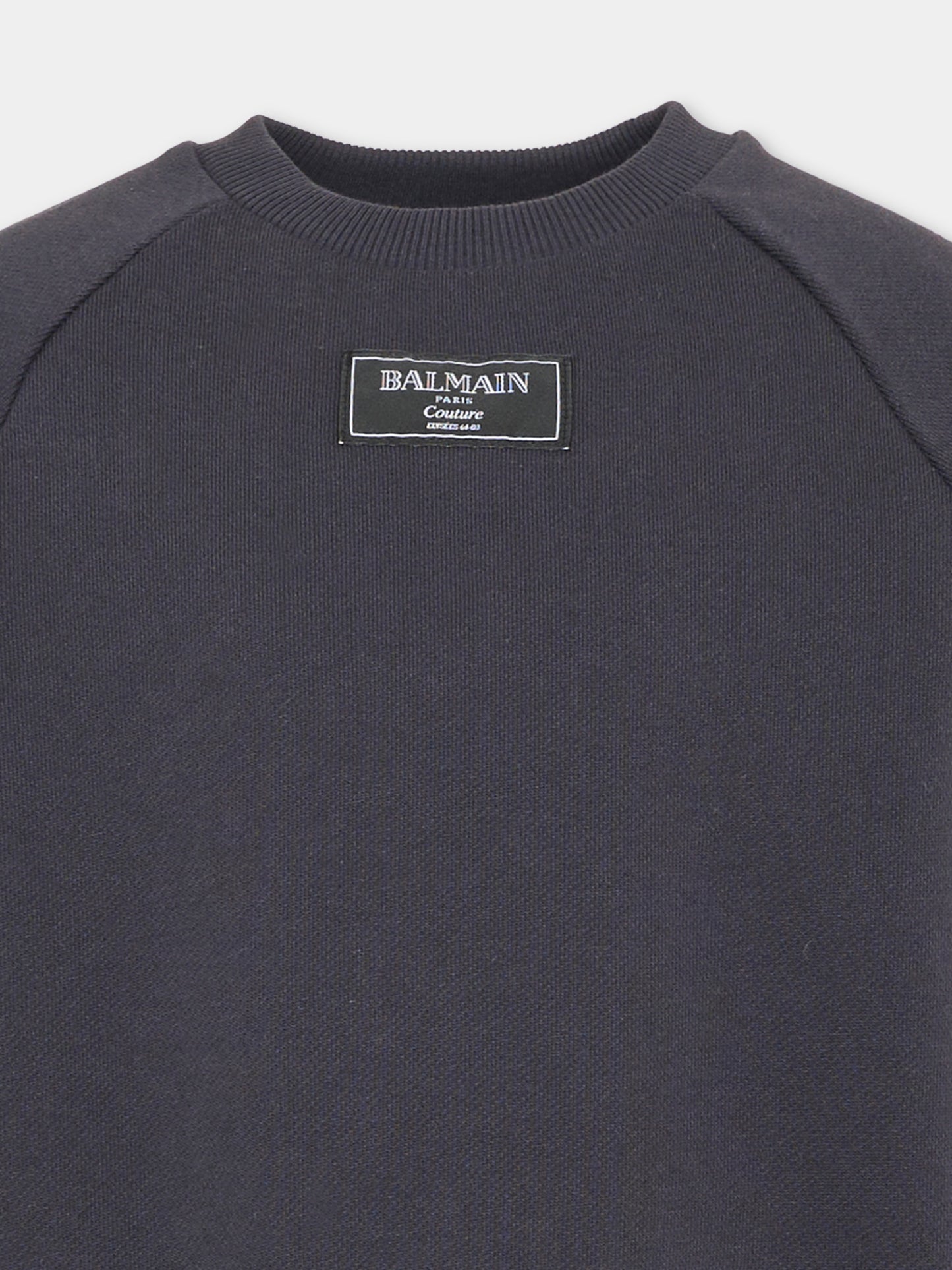 Felpa girocollo blu per bambini con logo,Balmain Kids,BX4P70 Z3183 621