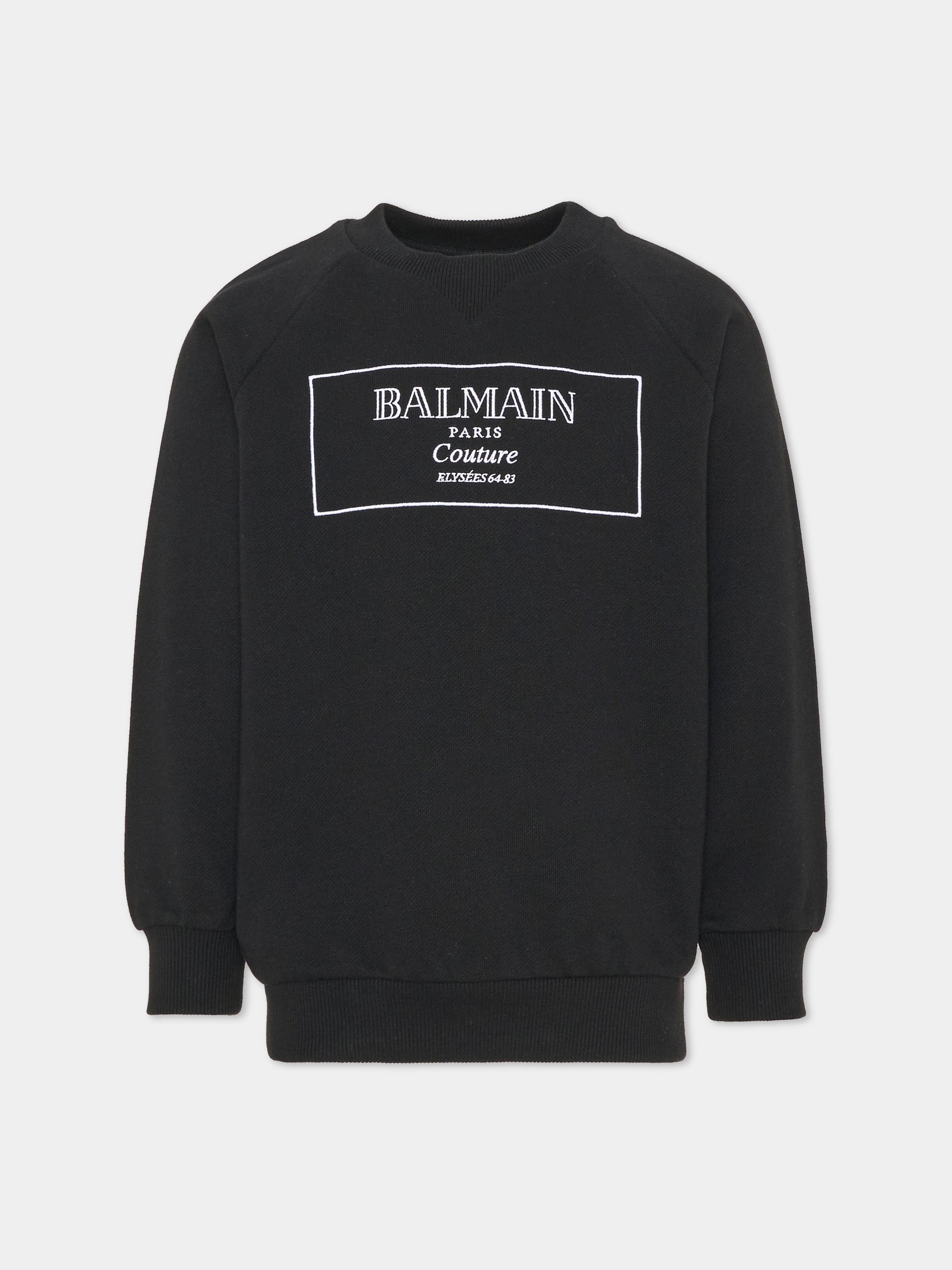 Felpa girocollo nera per bambini con logo,Balmain Kids,BX4P80 Z3183 930BC