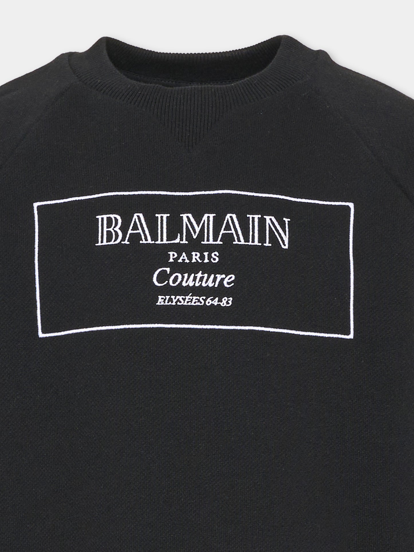 Felpa girocollo nera per bambini con logo,Balmain Kids,BX4P80 Z3183 930BC