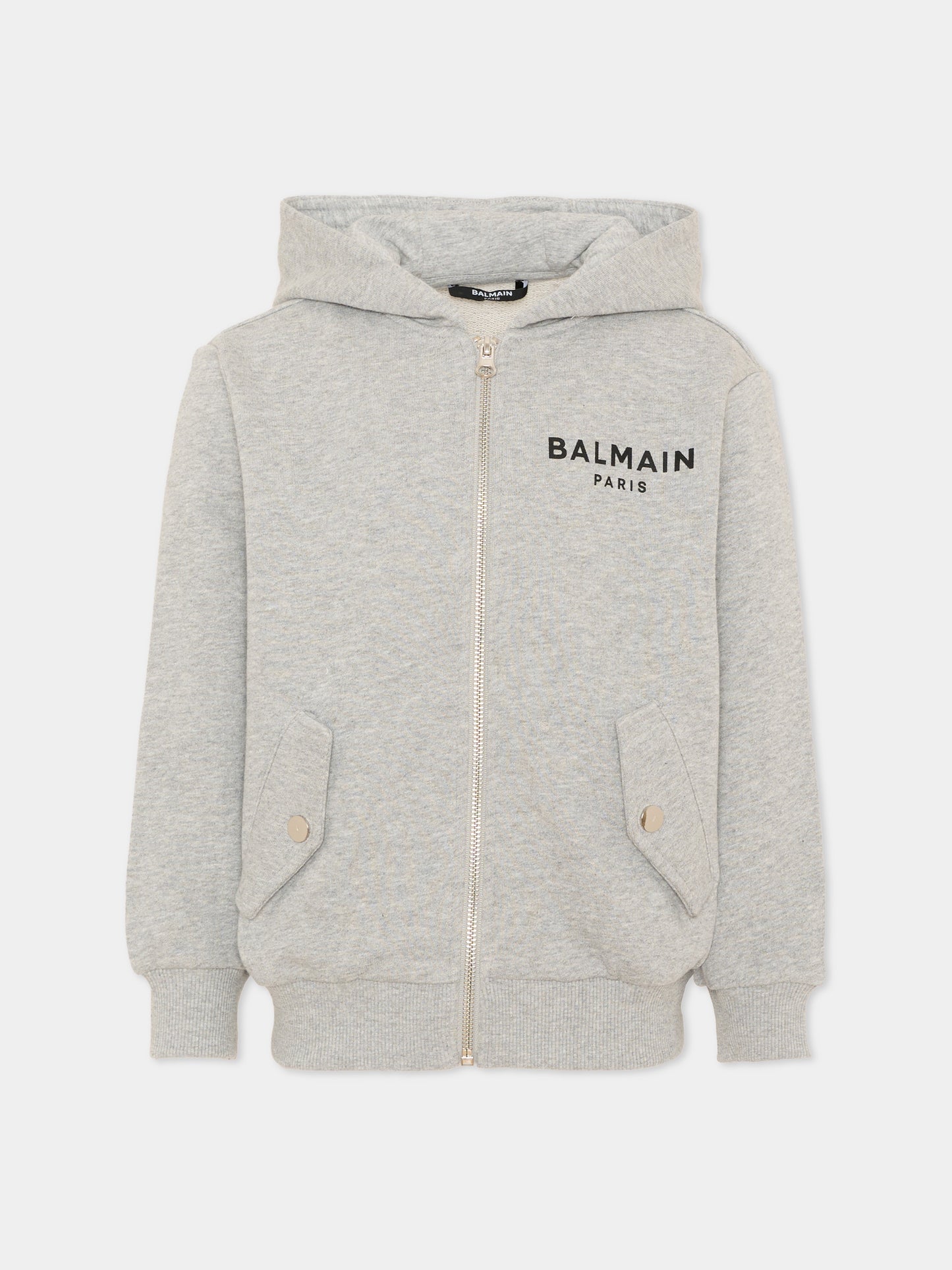 Felpa con cappuccio grigia per bambini con logo,Balmain Kids,BV4Q30 Z0114 809