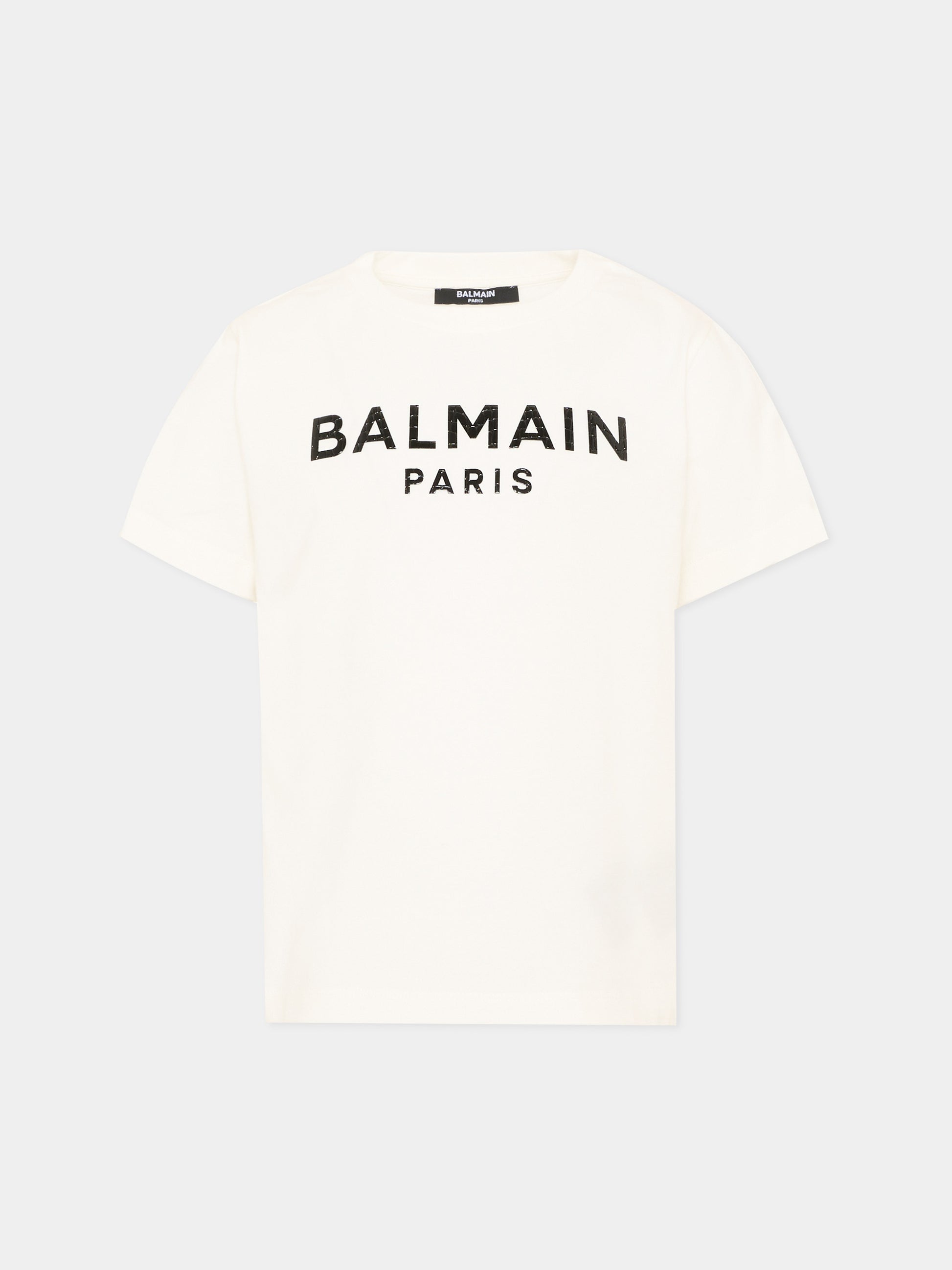 T-shirt avorio per bambini con logo,Balmain Kids,BV8P01 Z0057 102NE