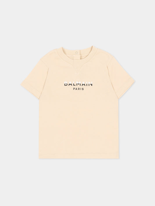 T-shirt a manica corta beige per neonato con logo,Balmain Kids,BU8541 Z0057 106