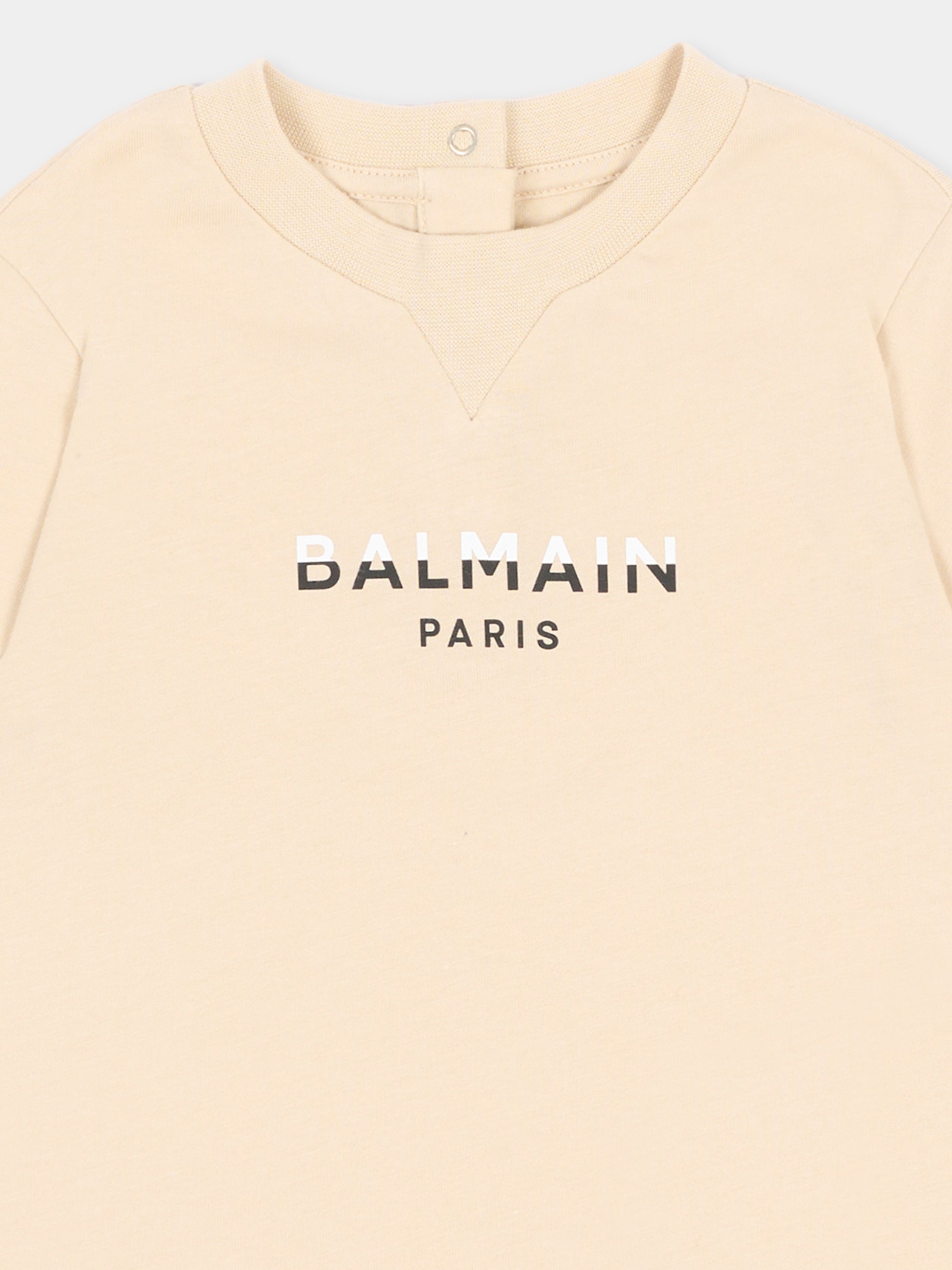 T-shirt a manica corta beige per neonato con logo,Balmain Kids,BU8541 Z0057 106