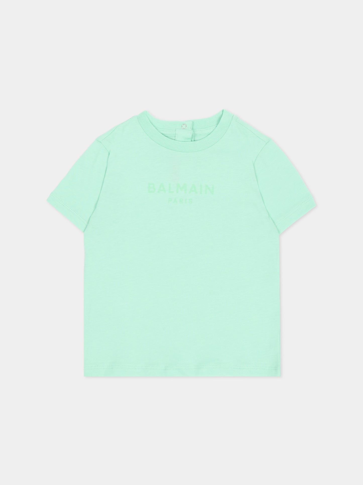 T-shirt verde per neonati con logo,Balmain Kids,BU8681 Z1751 70A